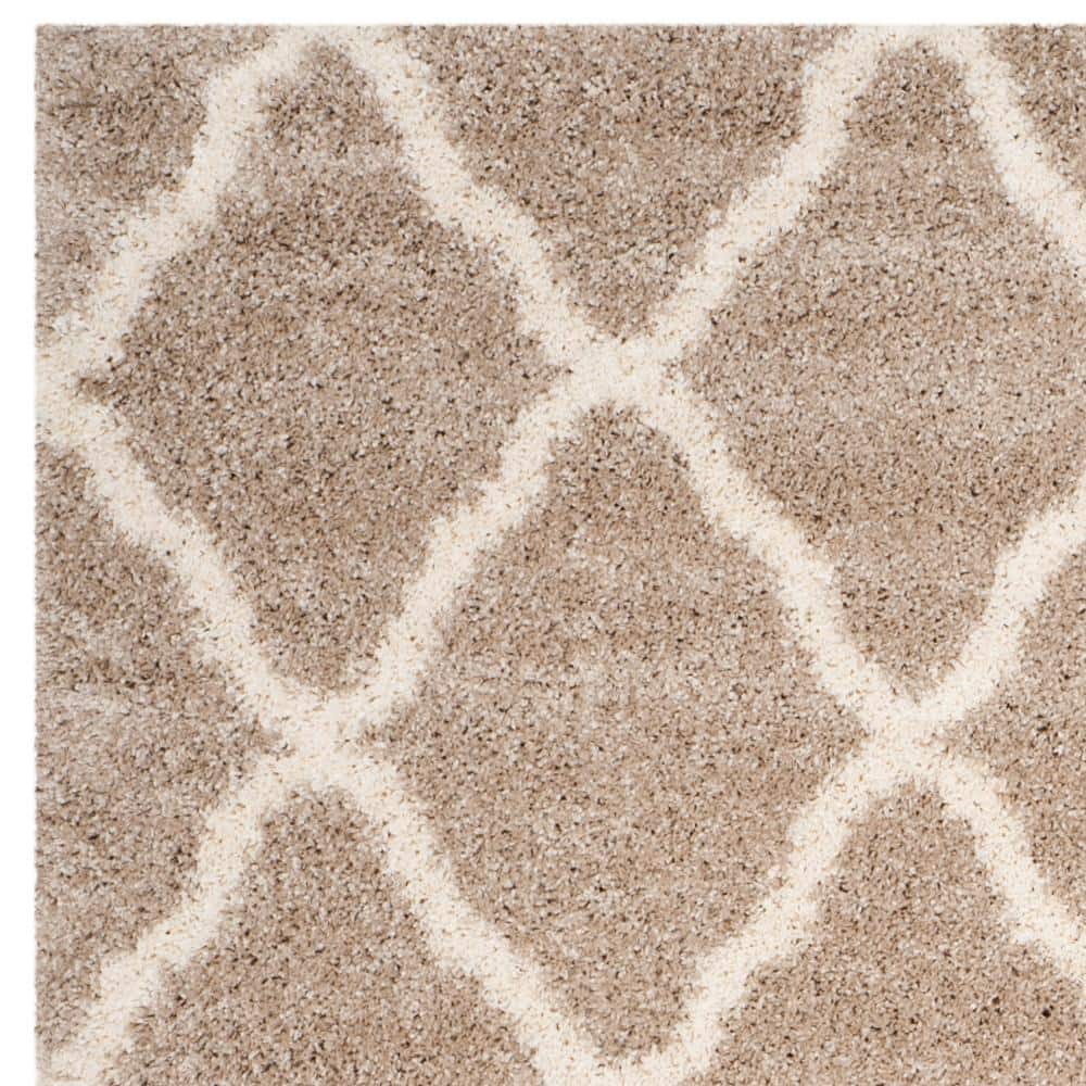 Hudson 9' x 12' Beige Ivory Geometric Shag Rug