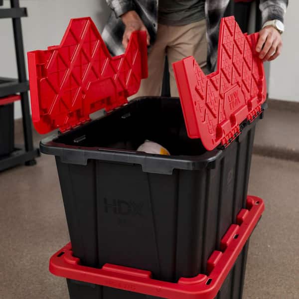 HDX 27 Gal. Black Flip-Top Tough Tote with Red Lid 999-27G-F-HDXR