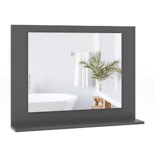 23.5 in. W x 17.5 in. H Rectangle Wood Frame Bathroom Mirror w/Shelf in Gray