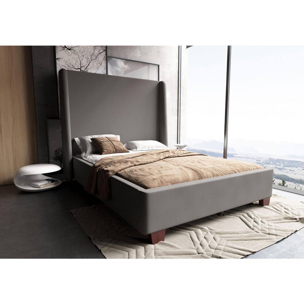 Queen Velvet Upholstered Wood Frame Bed with Slats