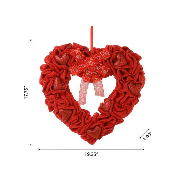 Glitzhome 17.75 in. H Valentine Fabric Heart Wreath 2019400013 - The Home  Depot