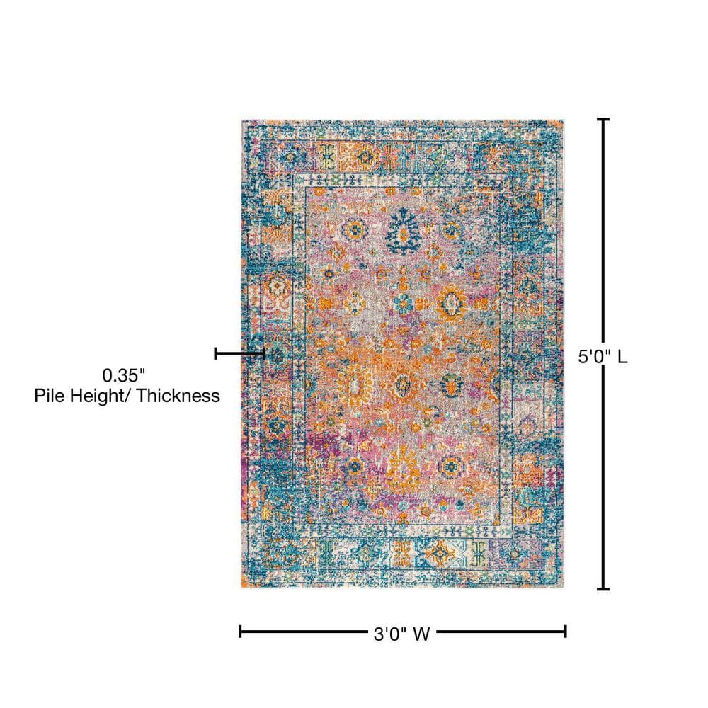 Bohemian Vintage Medallion Ivory & Navy 3' x 5' Synthetic Area Rug