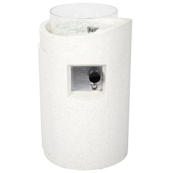 Unbranded 25.8 in. H White Column Concrete 40,000 BTU Outdoor Propane Gas Fire Pit Table with Glass Shield