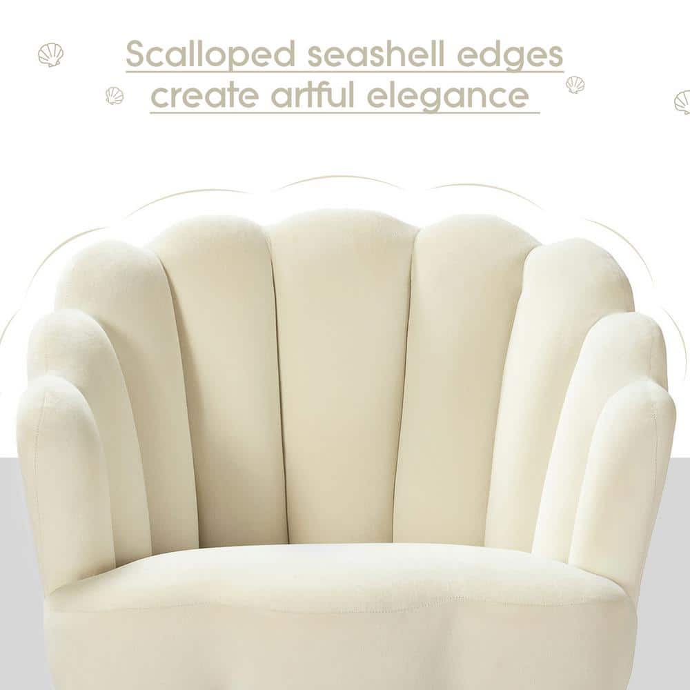 Ivory Velvet Barrel Accent Chair with Tufted Manufactured Wood Frame