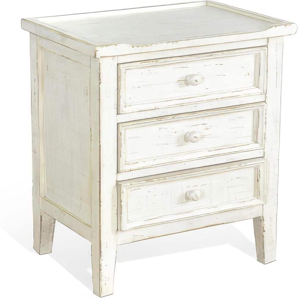 19 in. Rustic White Rectangle Wood End Table with Storage Drawer for Convenience
