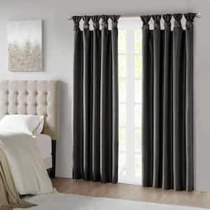 Natalie Black Faux Linen 50 in. W x 95 in. L Blackout Curtain (Single Panel)