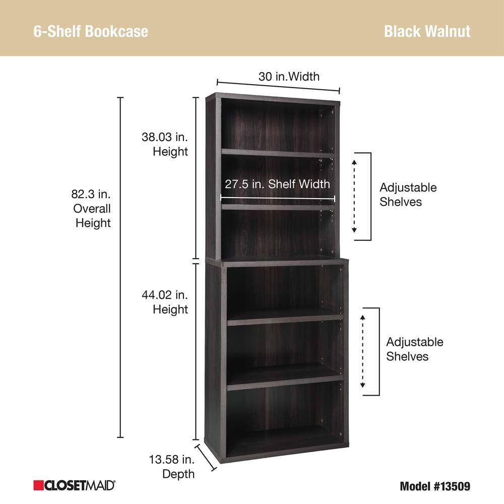 Adjustable Black Walnut Hutch-Style Bookcase with 6 Cubes