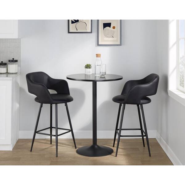 Margarite 25.25 in. Black Faux Leather and Black Metal Fixed-Height Counter Stool (Set of 2)