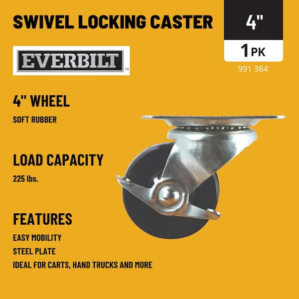 Everbilt 4 in. Black Soft Rubber and Steel Swivel Plate Caster