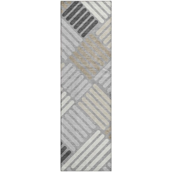 Mayfield Premium Machine Washable Abstract AMF2339 Gray 2 ft. x 7 ft. Runner Rug