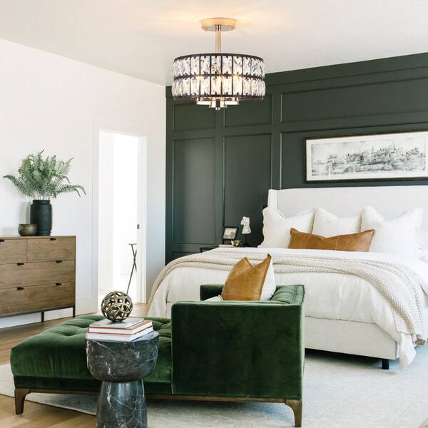 LWYTJO 12.59 in. 3-Light Round Black/Gold Drum Chandelier