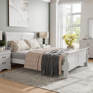 Burkhart White Queen Wood Frame Sleigh Bed with Slat Kit