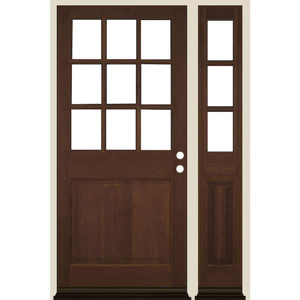 Krosswood Doors 50 in. x 80 in. Farmhouse 9-Lite Clear Glass Left-Hand Provincial Stain Hemlock Wood Prehung Front Door w/ RSL