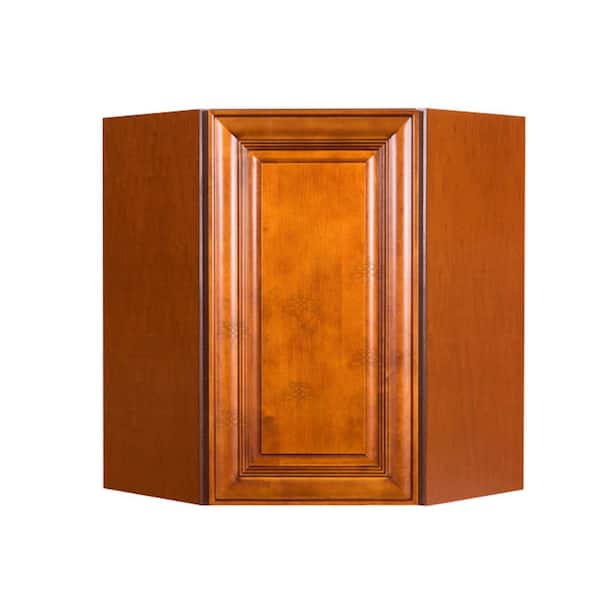 LIFEART CABINETRY Cambridge Assembled 24 in. x 30 in. x 12 in. Wall Diagonal Corner Cabinet with 1-Door 2-Shelves in Chestnut