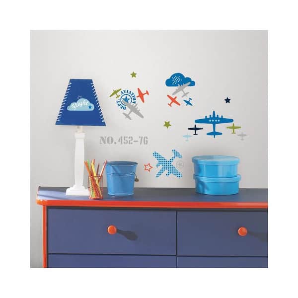 RoomMates 5 in. x 11.5 in. Zutano Aviation 21-Piece Peel and Stick Wall Decal