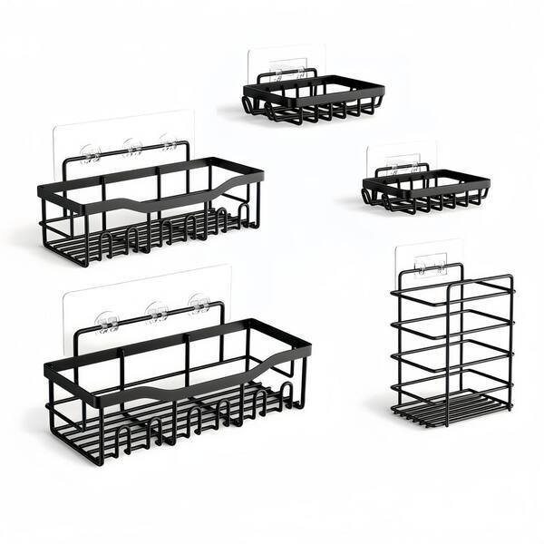 12.72 in. L x 5.5 in. H Stainless Steel Shower Shelf in Black for Bathroom Storage and Home Decor, Black (5-Pack)