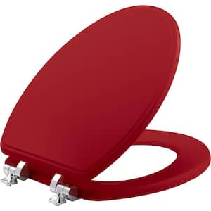 Weston Elongated Soft Close Enameled Wood Closed Front Toilet Seat in Red Never Loosens Chrome Metal Hinge