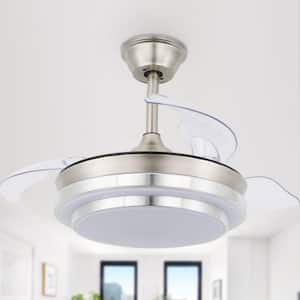 Sheffield 36 in. LED Indoor Chrome 3-Speed Classic Invisible Retractable Ceiling Fan with Light,Remote Control