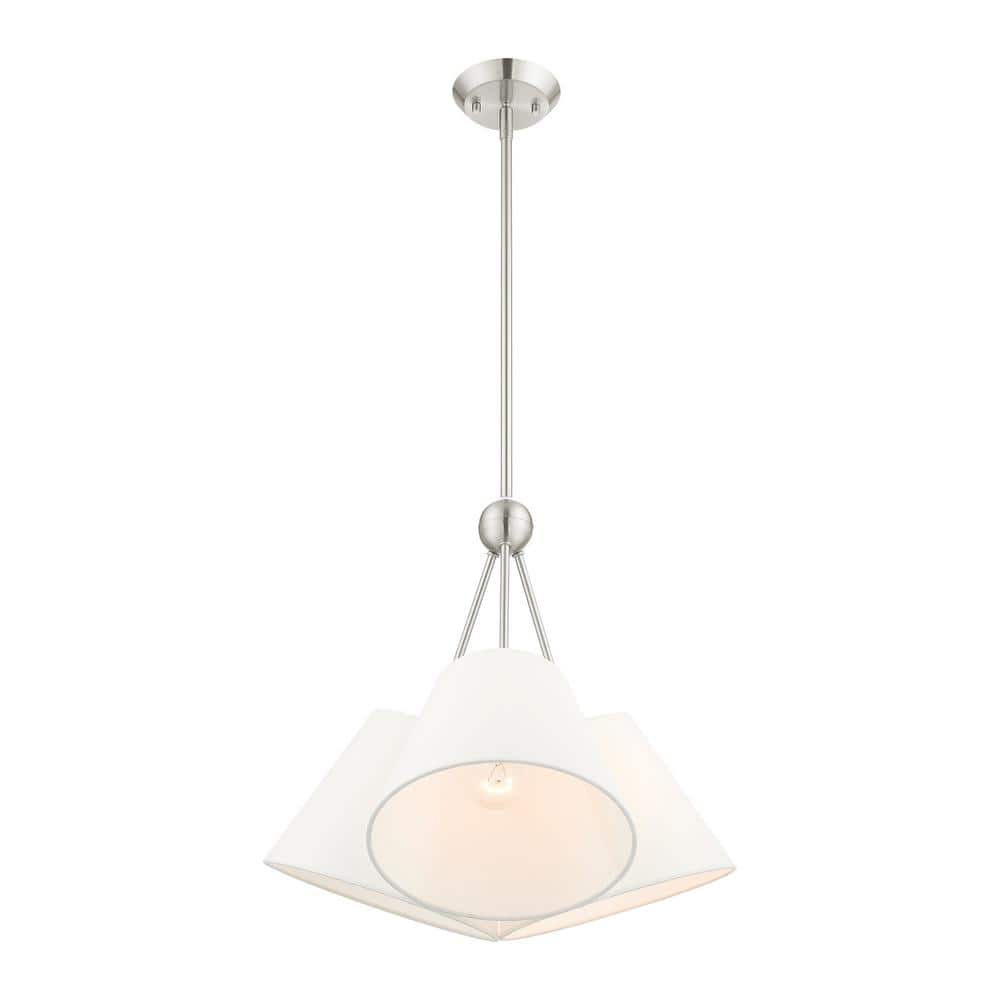 Prato Modern 3-Light Chandelier with Brushed Nickel Finish and Off-White Shade