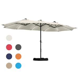 15 ft. Patio Market Umbrella Double-Sided Outdoor Patio Umbrella,UV Protection with Base and Solar LED Lights in Beige