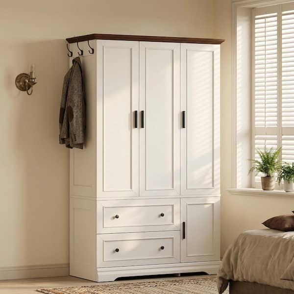 37.1"W x 21"D x 70.9"H White 3-Door Bedroom Armoire Wardrobe with Drawers