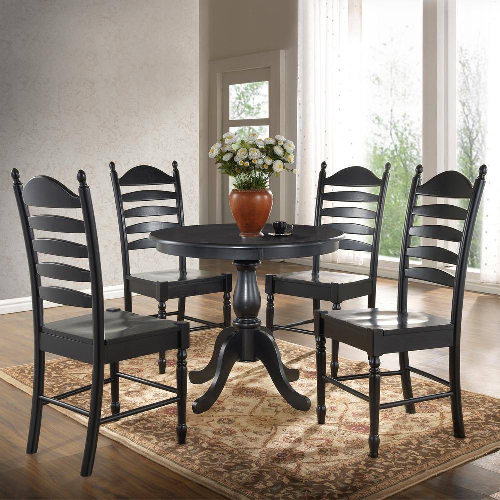 Classic Black Round Wood Dining Table with Pedestal Base