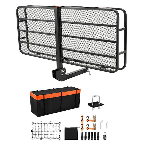 60 x 24 x 6 in. Hitch Cargo Carrier, Folding with Cargo Net, Waterproof Bag, and Ratchet Straps, 500 lbs. Capacity