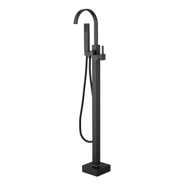 YASINU Single Handle Square Freestanding Tub Faucet with Shower Handheld in Matte Black