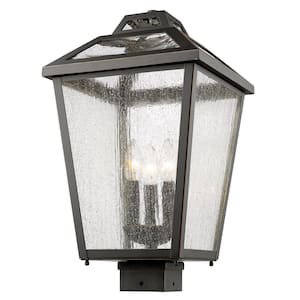 Bayland 19 in. 3-Light Oil Bronze Aluminum Outdoor Hardwired Post Mount Light with Seedy Glass with No Bulbs Included