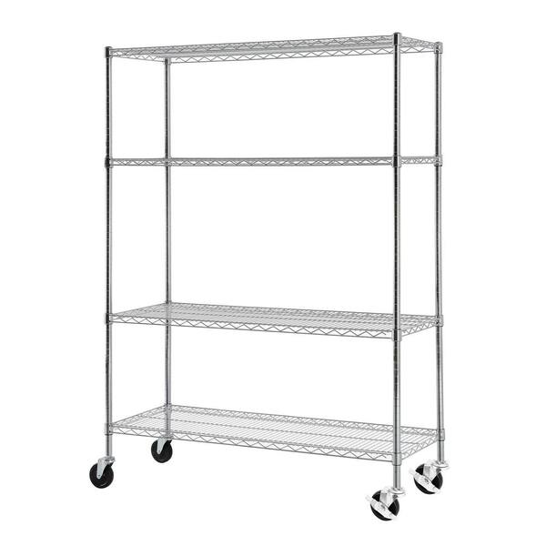 Excel 65 in. H x 48 in. W x 18 in. D 4-Tier Wire Shelving with Casters in Chrome
