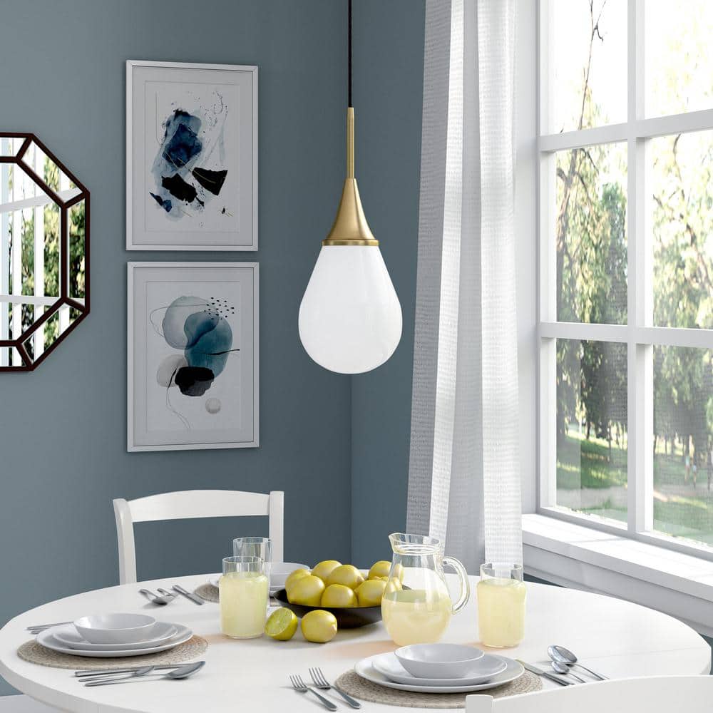 Ambrose 7" Brass and White Milk Glass Drop Light