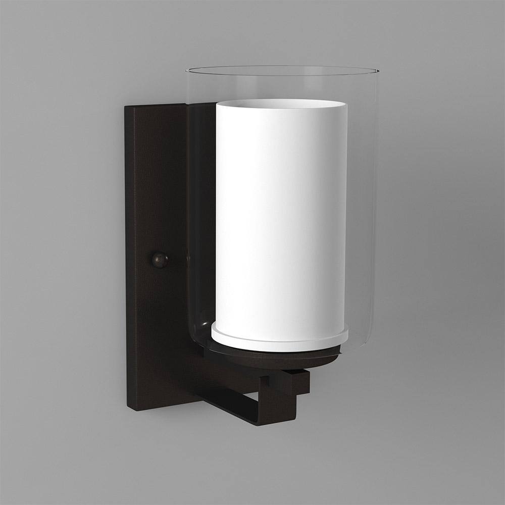Smoked Iron Cylinder Outdoor Wall Sconce with Etched Glass