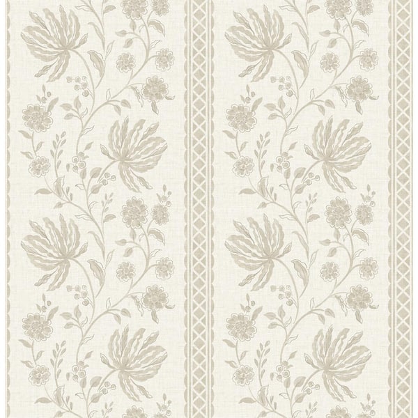 Erin Gates Brown Edgemoor Taupe Jacobean Stripe Wallpaper Sample