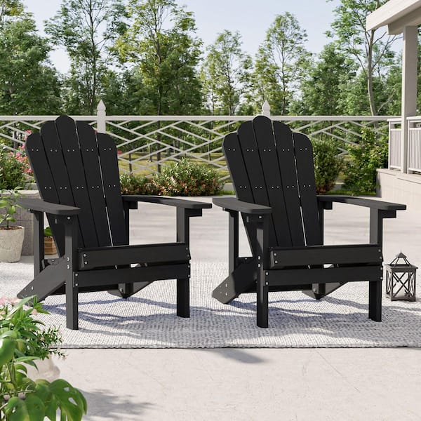 Sonkuki Weather Resistant Black Plastic Adirondack Chair (Set of 2)