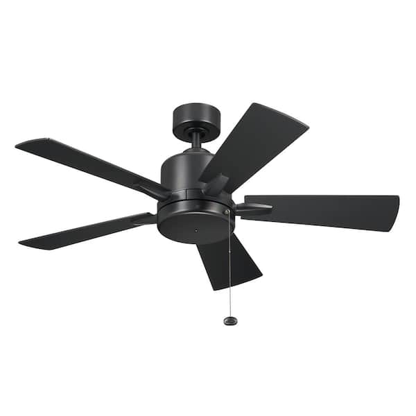 KICHLER Lucian II 42 in. Indoor Satin Black Downrod Mount Ceiling Fan with Pull Chain for Bedrooms or Living Rooms