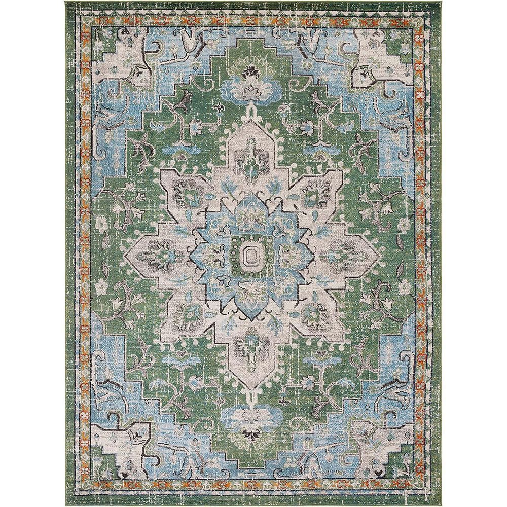 Green 8 ft. x 10 ft. Oriental Indoor Polypropylene Area Rug
