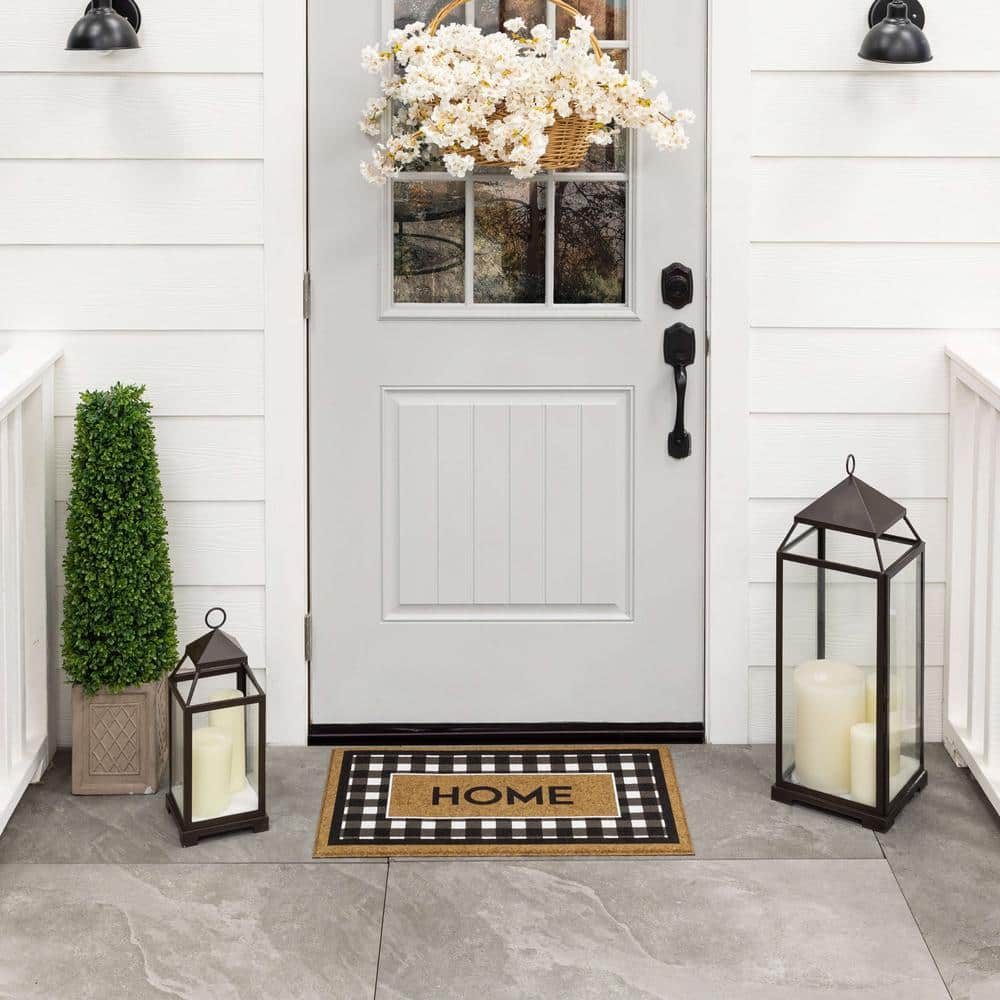 Fall Welcome Home Black and White Faux Coir Outdoor Doormat