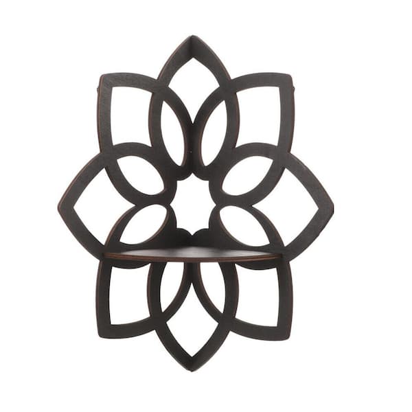 Afoxsos Black 12.91 in x 12.91 in. Flower Shape Corner Frame Floating Storage Shelf, Decorative Wall Shelf