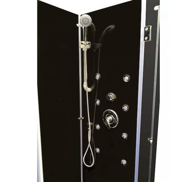 Lavish 35-1/2 in. x 35-1/2 in. x 86 in. Corner Drain Corner Shower Stall Kit in Black with Easy Fit Drain