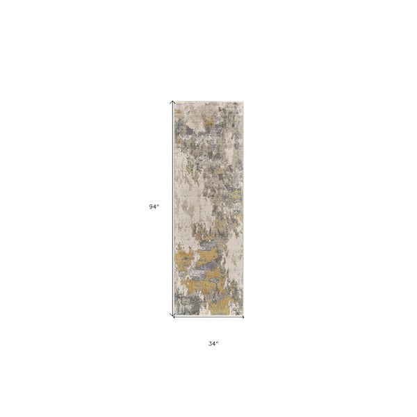 2 X 8 Gold and Ivory Abstract Runner Rug