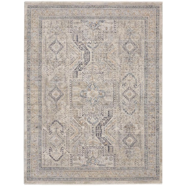 Nourison Lynx Ivory/Grey/Blue 12 ft. x 16 ft. All-Over Design Transitional Area Rug