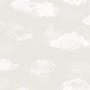 Tiny Tots 2-Collection Greige/White Matte Clouds Design Paper Non-Pasted Non-Woven Wallpaper Roll