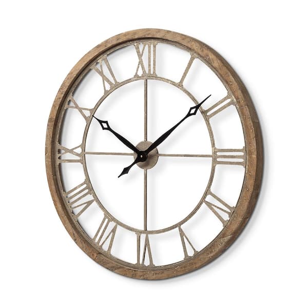 Mething III 19 in. Brown Oversize Farmhouse Analog Wall Clock