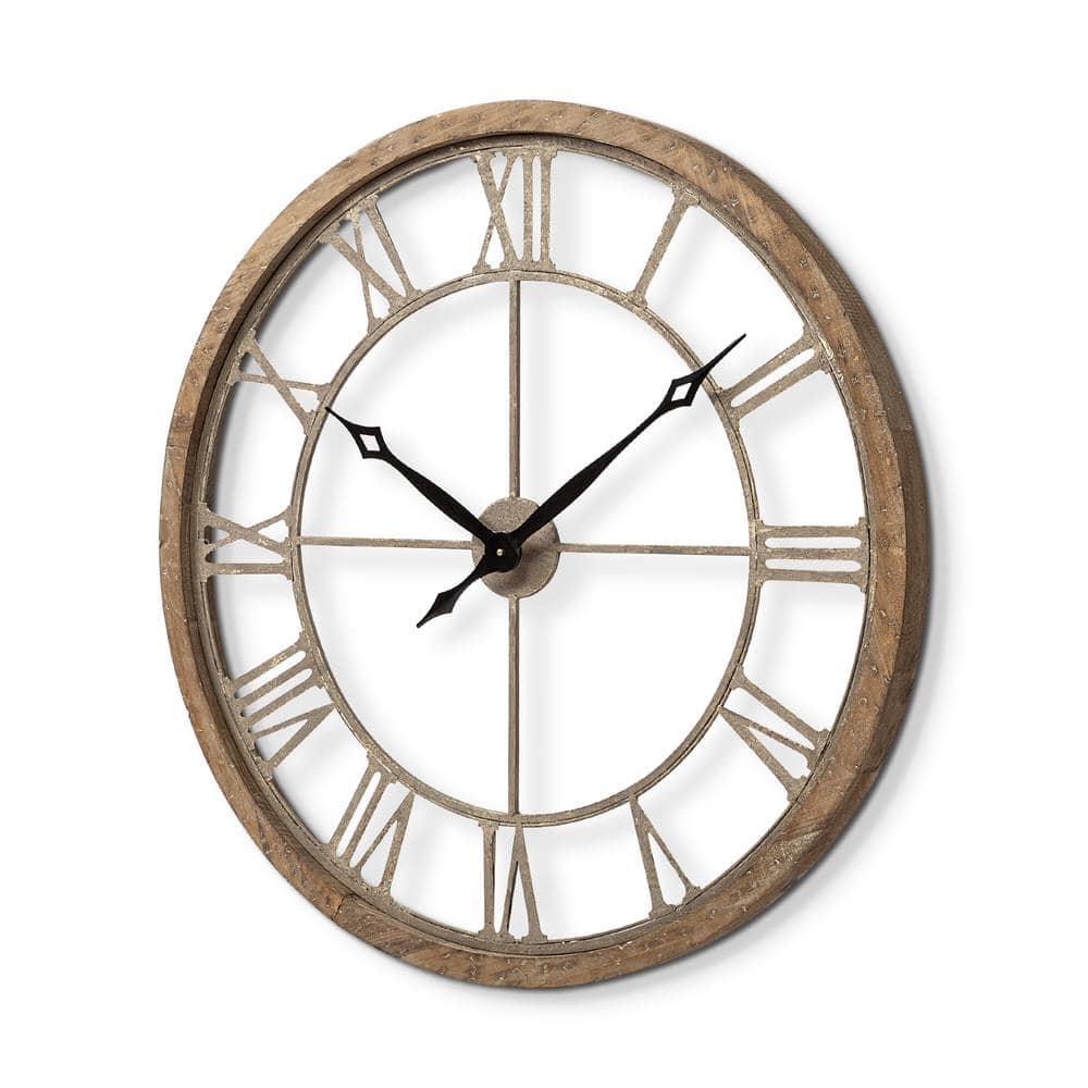 Mercana Mething II 25" Oversize Farmhouse Wall Clock in Brown