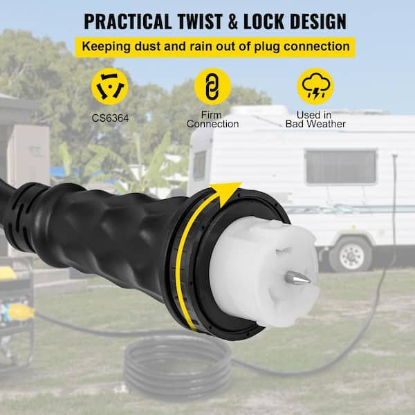 25 ft. STW 6/3 + 8/1 50 Amp 125/250V NEMA 14-50P to SS2-50R Locking Connector Generator Extension Cord UL Tested