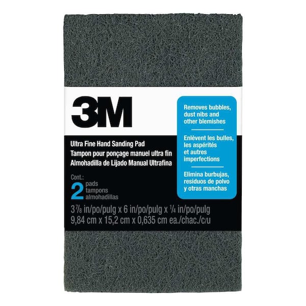 3M 3-7/8 in. x 6 in. x 1/4 in. (9.84 cm x 15.2 cm x 0.635) Ultra Fine, 320 Grit, Finishing Hand Sanding Pads (2-Pack)