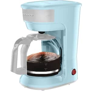 Light Blue 12-Cup Drip Coffee Maker One-Touch Operation Machine, Anti-Drip System Reusable Filter Clear View Water Gauge