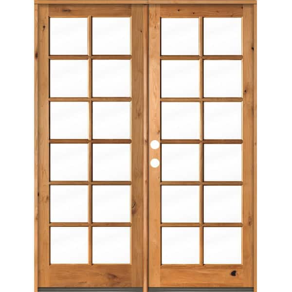 Krosswood Doors 72 in. x 96 in. French Knotty Alder 12-Lite Clear Glass Clear Stain Wood Right Active Inswing Double Prehung Front Door