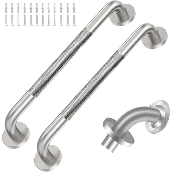 18 in. L x 1.25 in. W Concealed Screw Safety Grab Bar with Knurled Anti-Slip for Elderly in Brushed Nickel 2-Pack