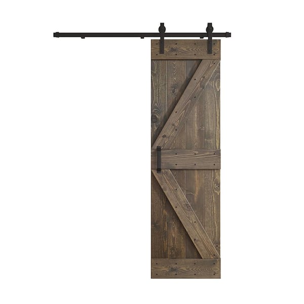 COAST SEQUOIA INC K Series 24 in. x 84 in. Smoky Gray DIY Knotty Pine Wood Sliding Barn Door with Hardware Kit